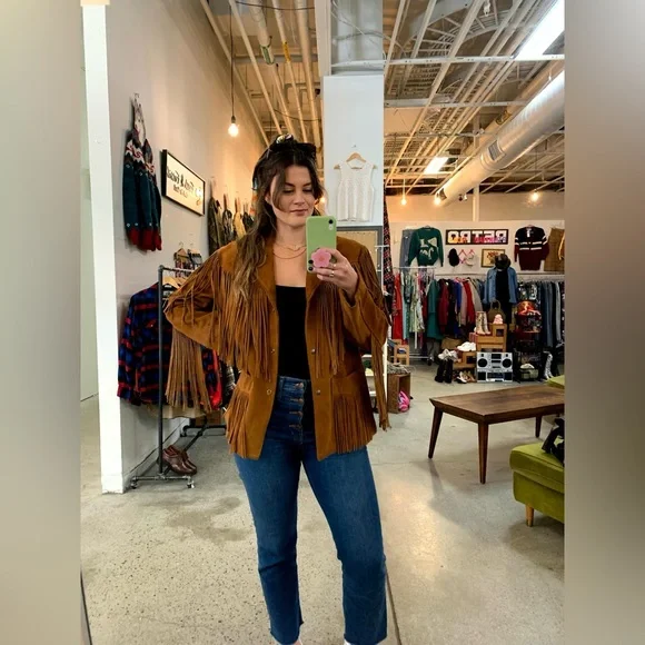 Schott NYC Authentic Suede Western Fringe Jacket made in USA - no flaws